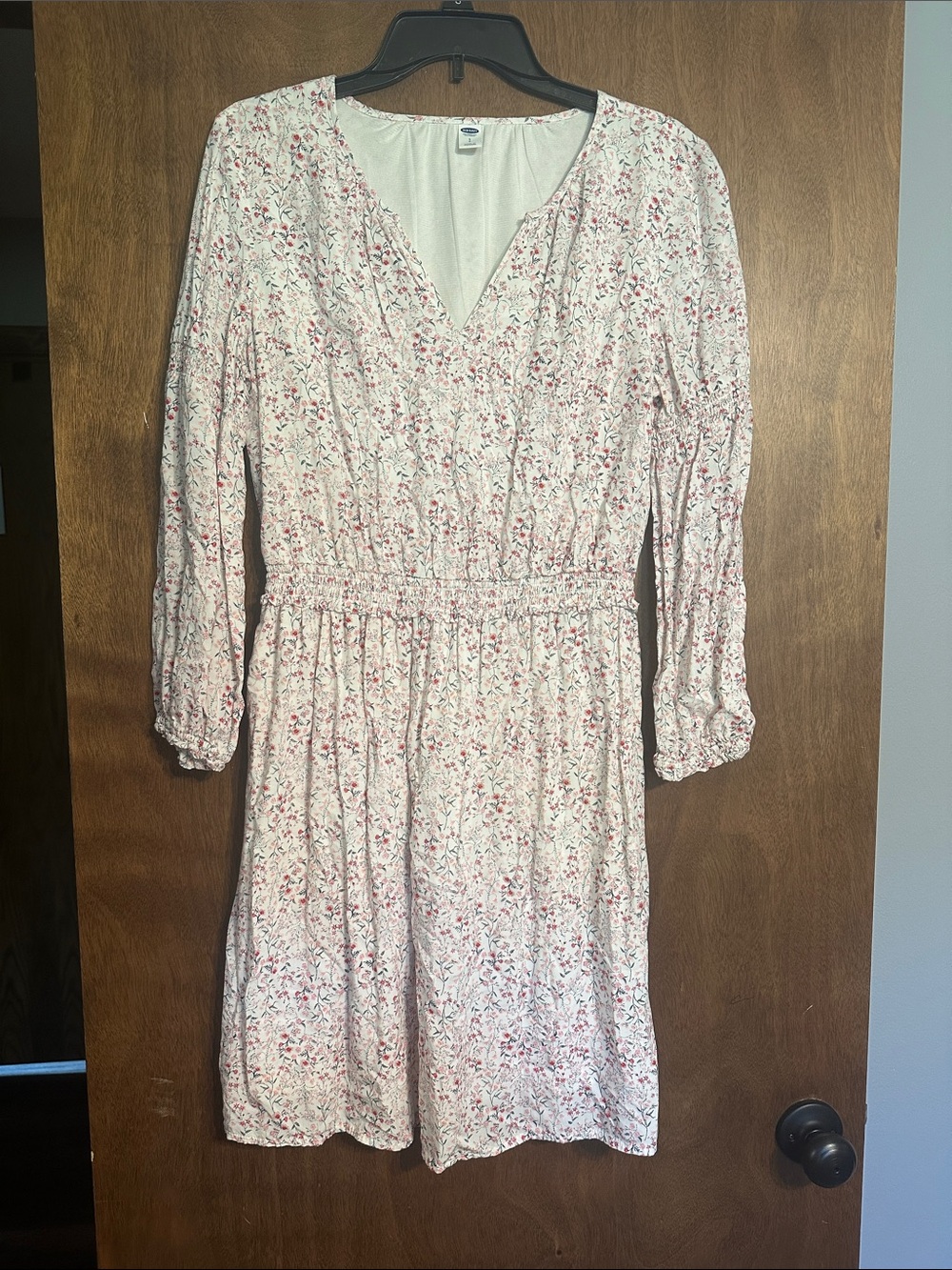 Old Navy Cream Long Sleeve Floral Midi Dress with Pink Accents